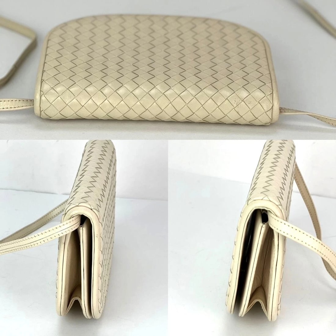 Bottega Veneta Intreciato white leather Shoulder Clutch Bag - 5