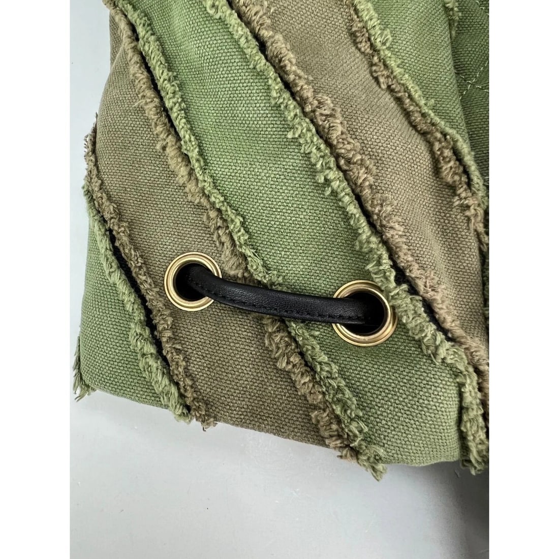 CHANEL Backpack Canvas Chevron Cuba Patchwork Khaki Green Backpack - 12