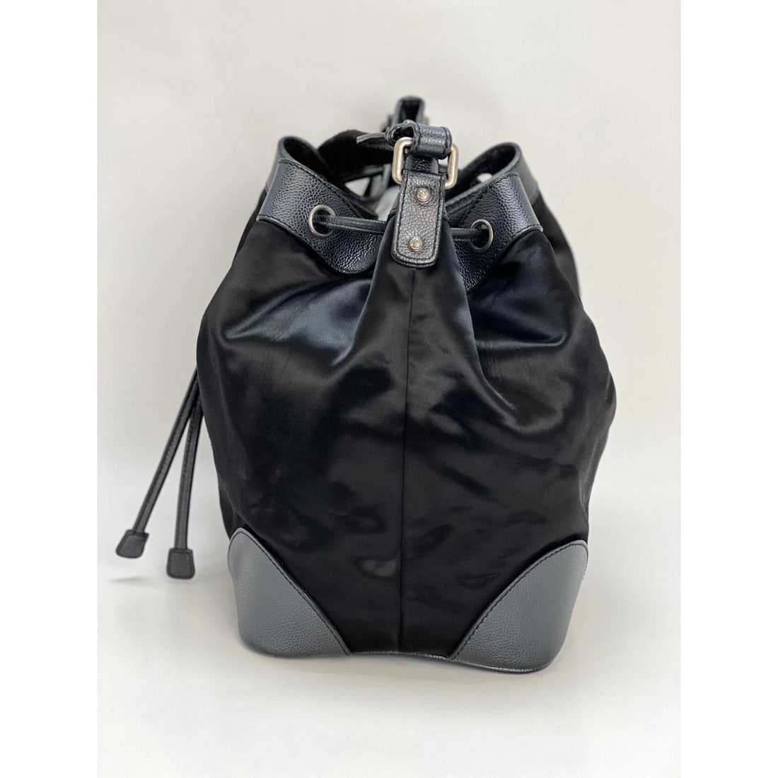 CHANEL Satin CC Large Black Bucket Shouler Bag - 19