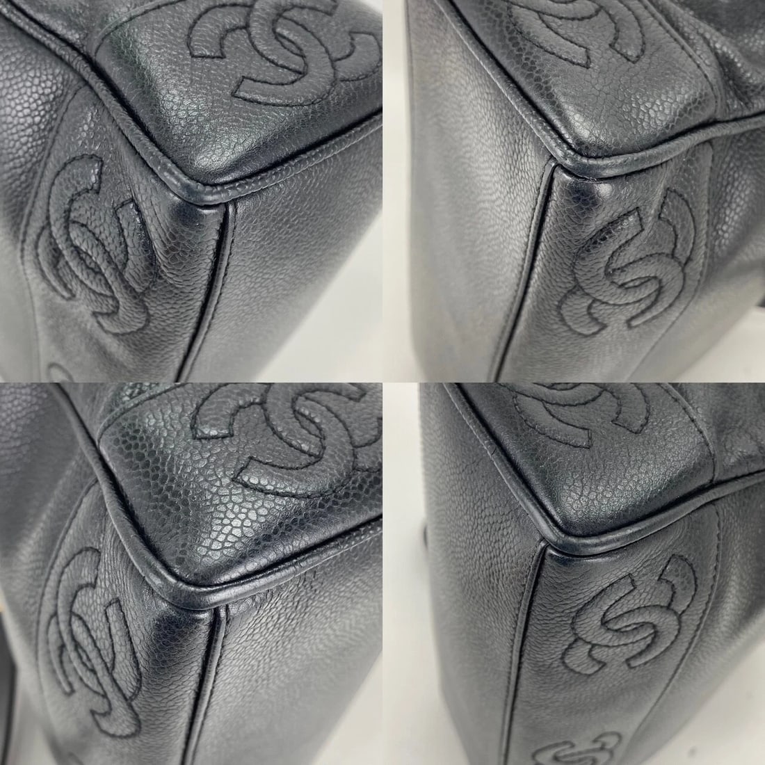 CHANEL Vintage Black Caviar Leather CC Zip Tote Shoulder Bag Gold - 13