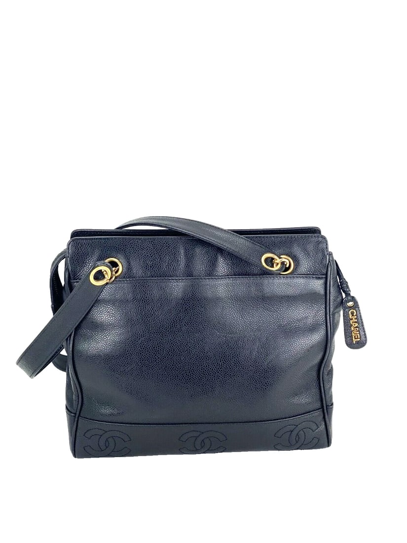 CHANEL Vintage Black Caviar Leather CC Zip Tote Shoulder Bag Gold (1 of 14)