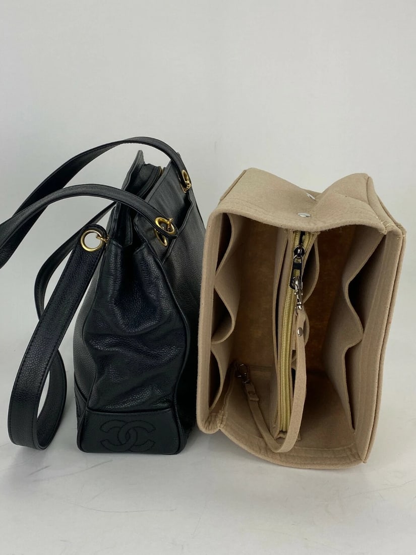 CHANEL Vintage Black Caviar Leather CC Zip Tote Shoulder Bag Gold - 3