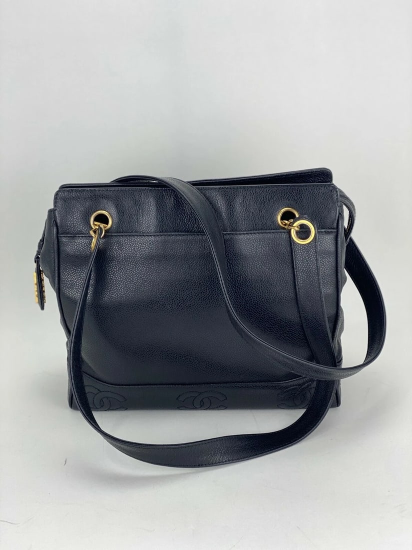 CHANEL Vintage Black Caviar Leather CC Zip Tote Shoulder Bag Gold - 7