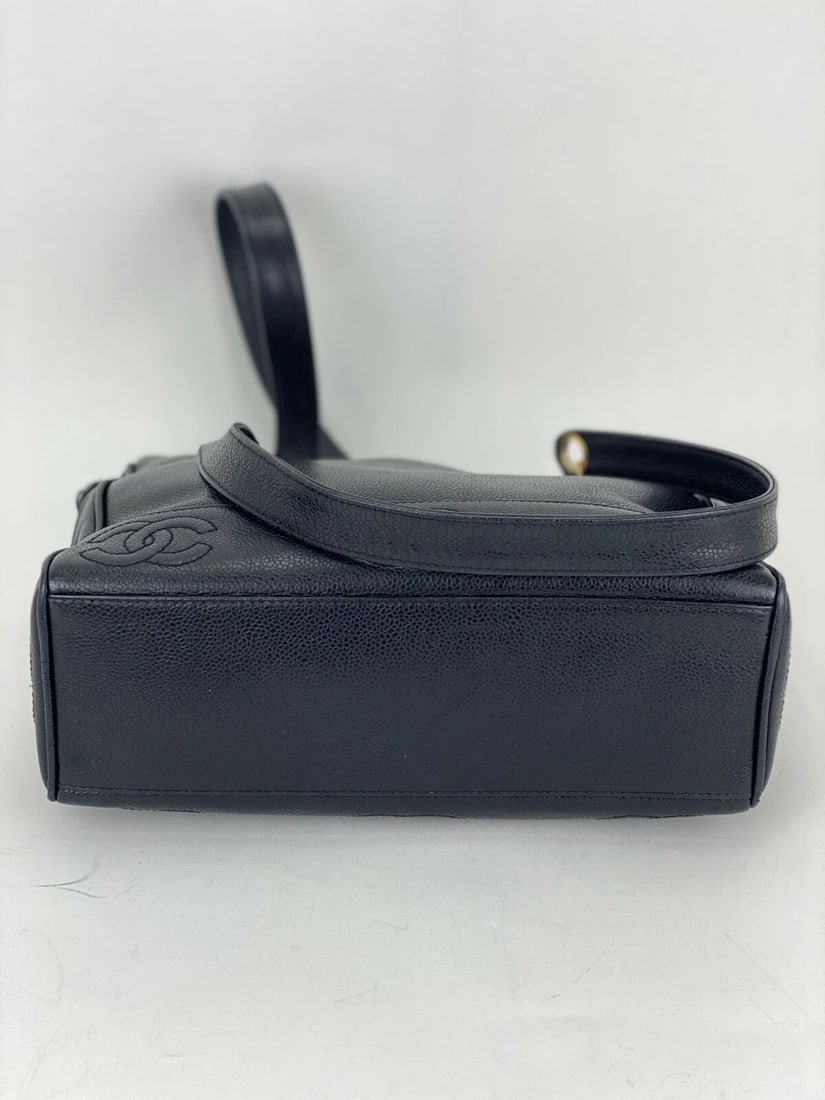 CHANEL Vintage Black Caviar Leather CC Zip Tote Shoulder Bag Gold - 8