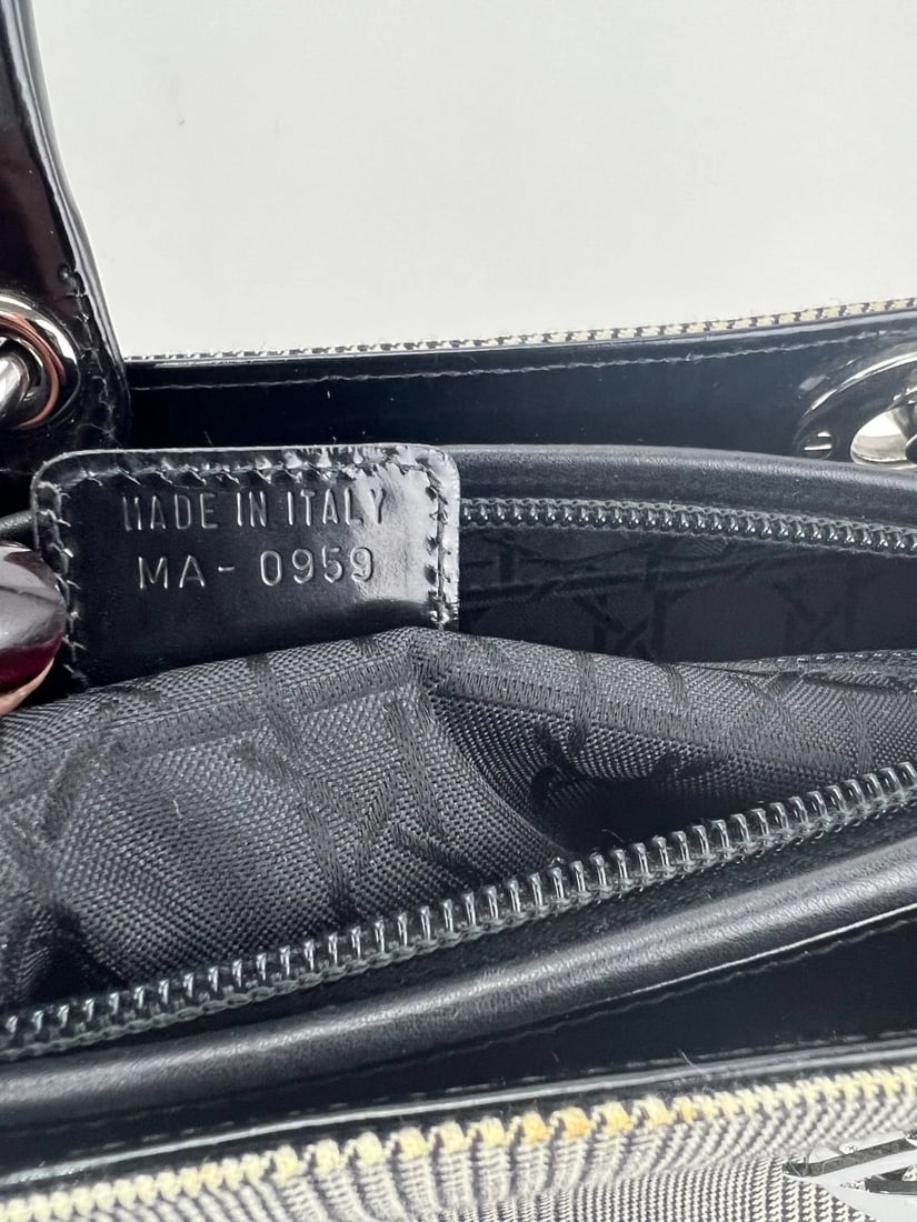 Christian Dior Large Lady Black Patent Leather Canvas Bag - 12