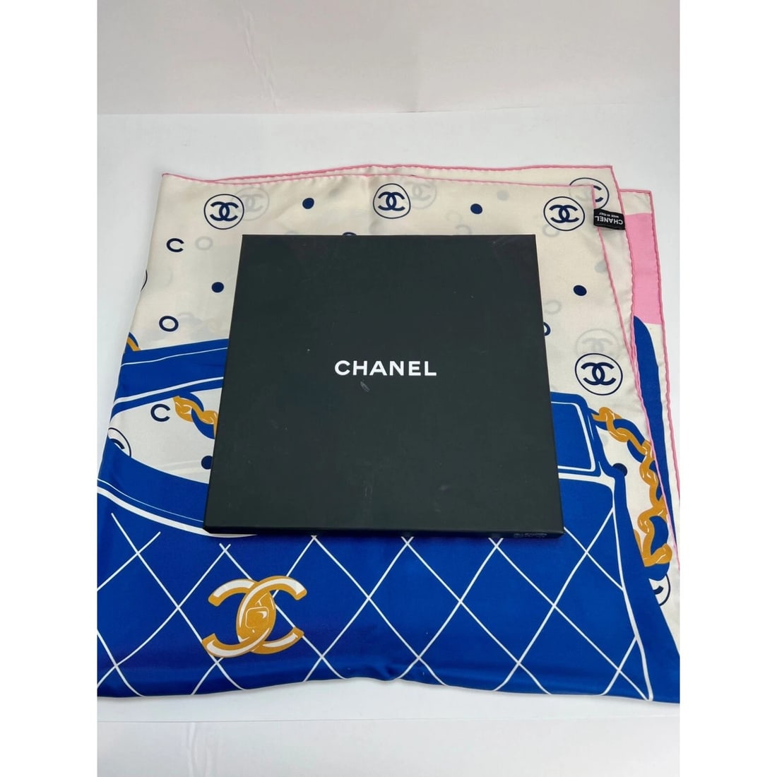 Chanel Silk Pink Black Blue Scarf - 6