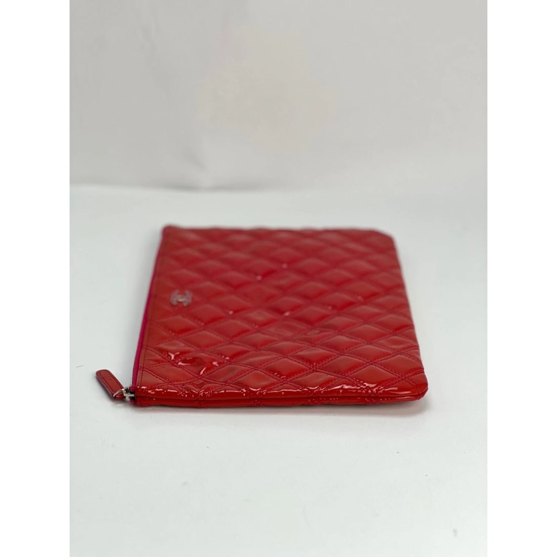 Chanel Patent Quilted Medium Cosmetic Case Dark Pink Clutch Bag - 11
