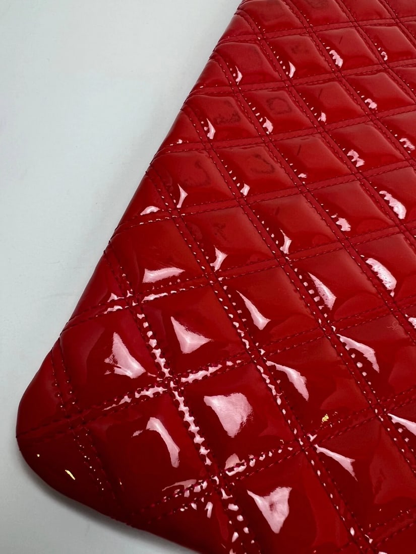 Chanel Patent Quilted Medium Cosmetic Case Dark Pink Clutch Bag - 15