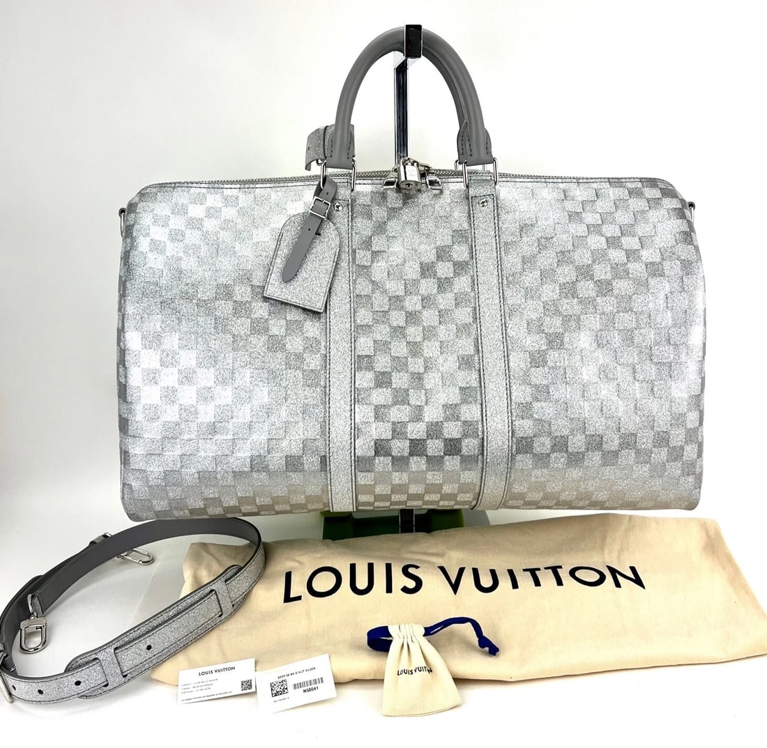 Louis Vuitton Duffle Keepall Bandouliere 50B Silver Glitter Damier Luggage - 3