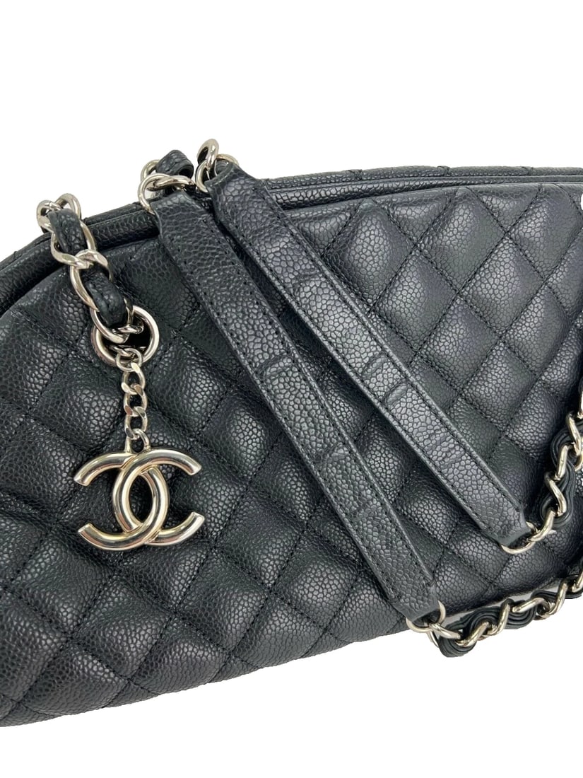 CHANEL Just Mademoiselle Quilted Caviar Black Leather Bowling Shoulder Bag - 6