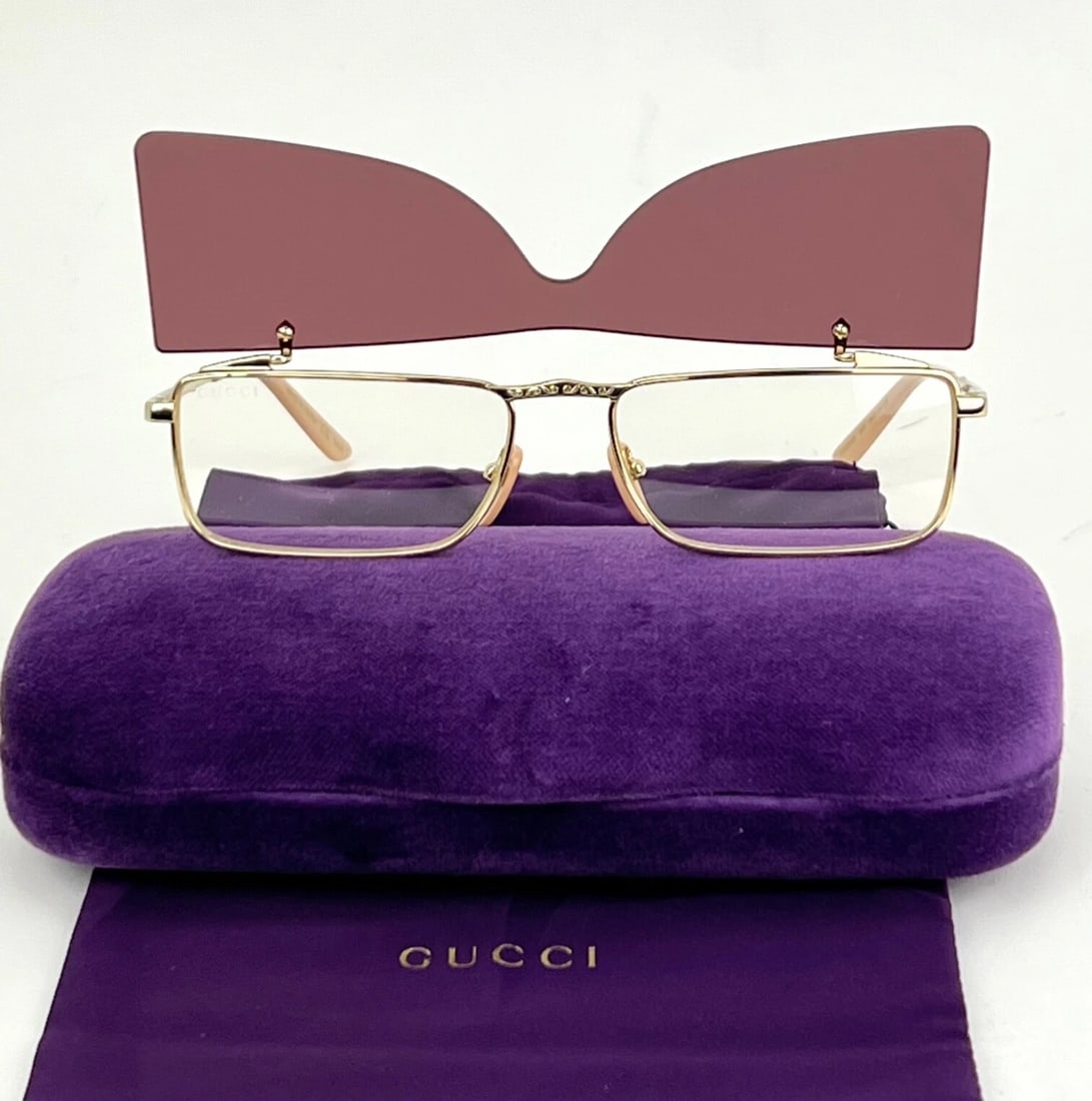 Gucci Sunglasses Flip-Up Authentic Rectangle Red Gold frames GG0363S 002 56 (1 of 13)