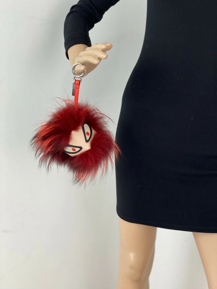 Fendi Key Holder Red Fur Bag Bugs Leather Key Chain Bag Charm - 10