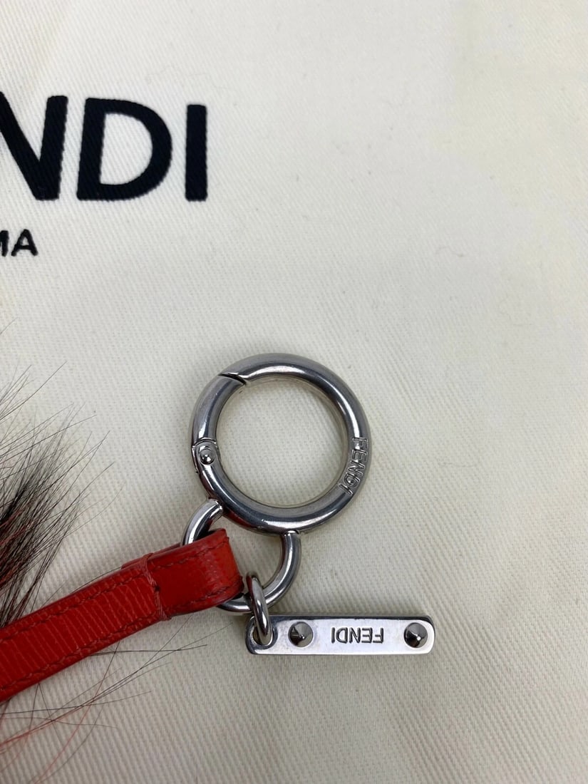 Fendi Key Holder Red Fur Bag Bugs Leather Key Chain Bag Charm - 3
