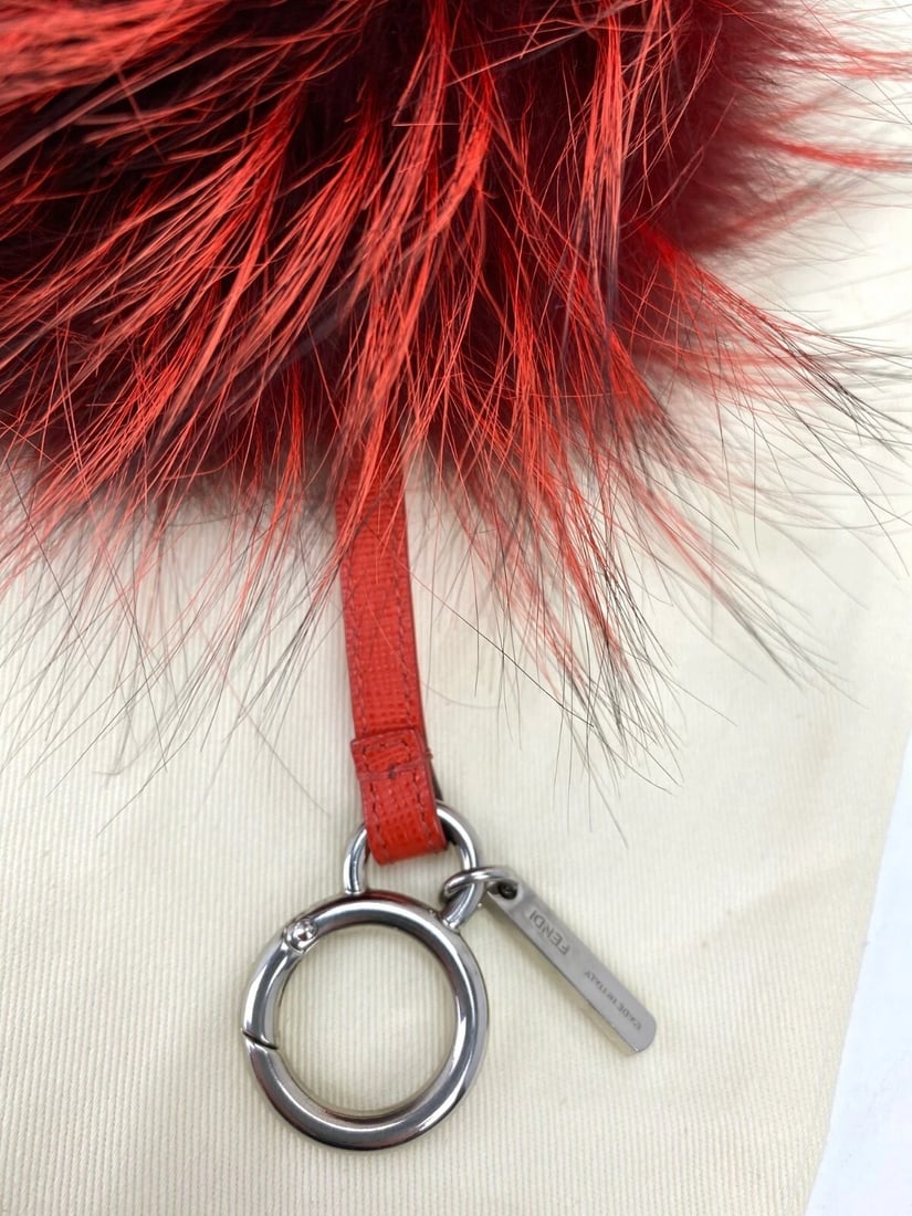 Fendi Key Holder Red Fur Bag Bugs Leather Key Chain Bag Charm - 4