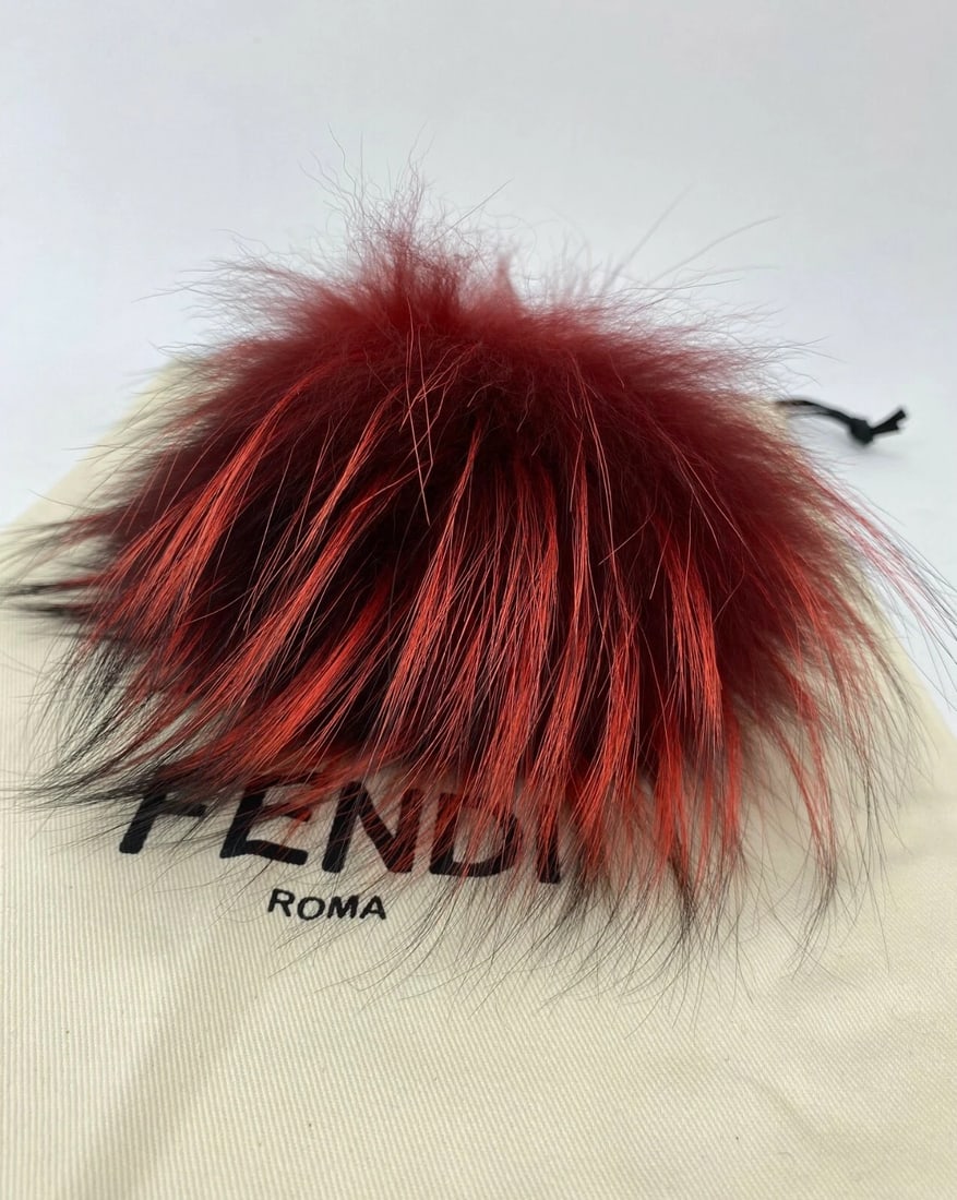 Fendi Key Holder Red Fur Bag Bugs Leather Key Chain Bag Charm - 6