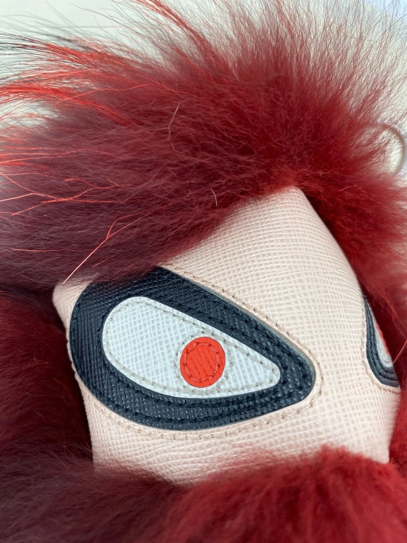 Fendi Key Holder Red Fur Bag Bugs Leather Key Chain Bag Charm - 8