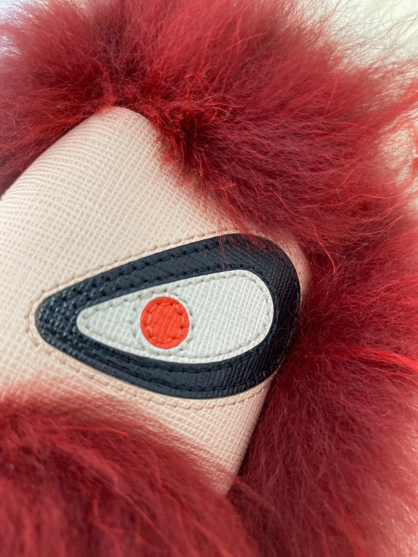 Fendi Key Holder Red Fur Bag Bugs Leather Key Chain Bag Charm - 9