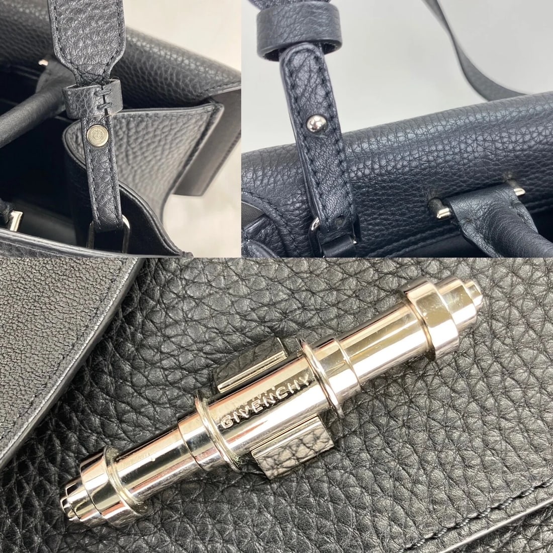 Givenchy Hand Bag Obsedia Medium Flap Black Pebbled Calfskin Satchel - 8