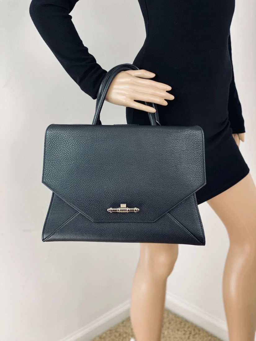 Givenchy Hand Bag Obsedia Medium Flap Black Pebbled Calfskin Satchel - 9