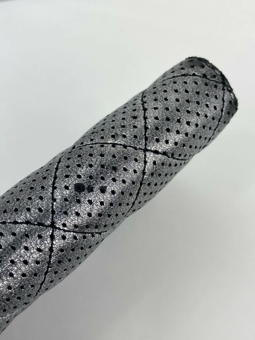 Chanel Wallet Perforated Silver Metallic Lambskin Quilted Zip Around - 13