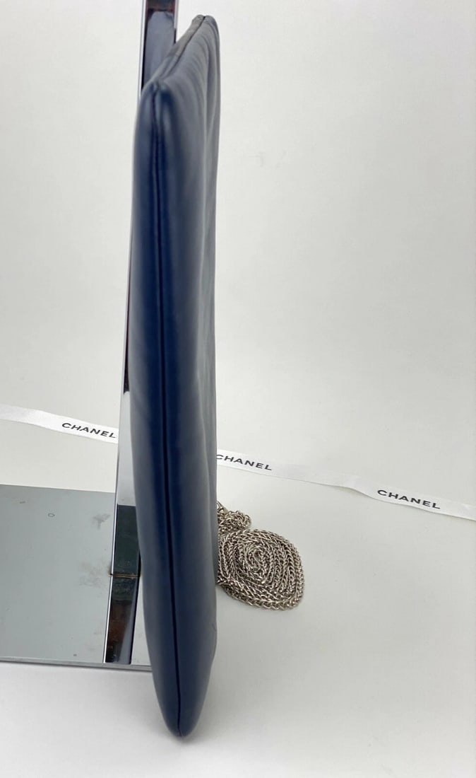 Chanel Bag Quilted Lambskin Leather Blue Large Boy Zip Pouch - 9