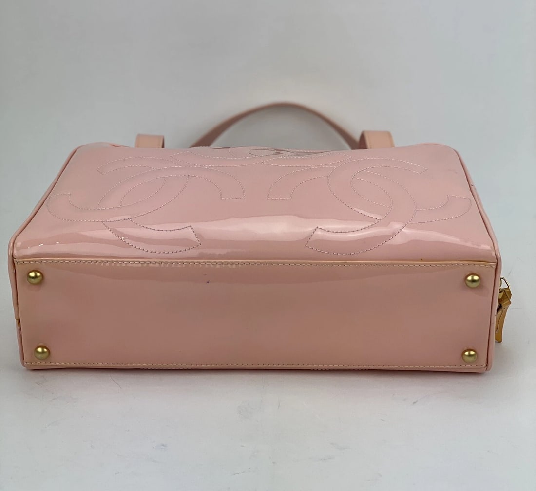 Chanel Bag Triple CC Logo Medium Pink Patent Leather Zip Tote Hand Bag - 13