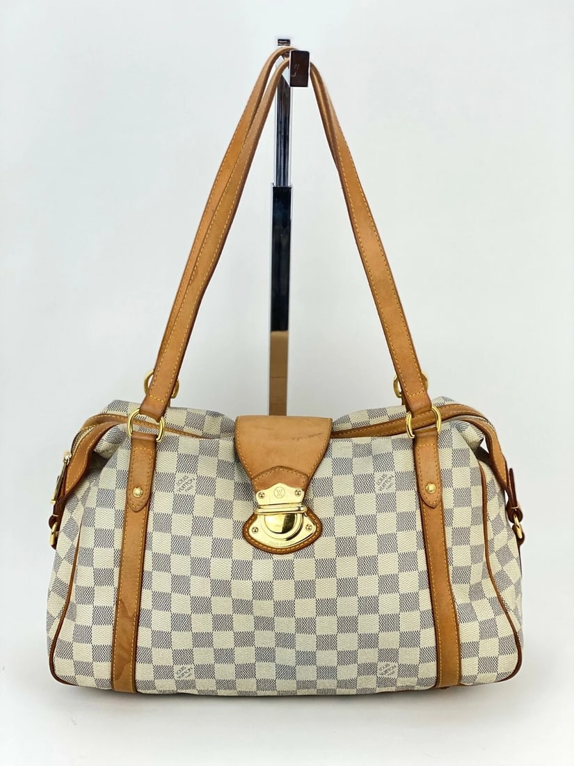 LOUIS VUITTON Hand Bag Stresa PM Damier Azur Canvas Shoulder Tote: Title: LOUIS VUITTON Hand Bag Stresa PM Damier Azur Canvas Shoulder Tote Description: 100% Authentic Pre-Owned Louis Vuitton Stresa PM Damier Azur MATERIAL: Canvas W/Leather trim COLOR: White/Blue