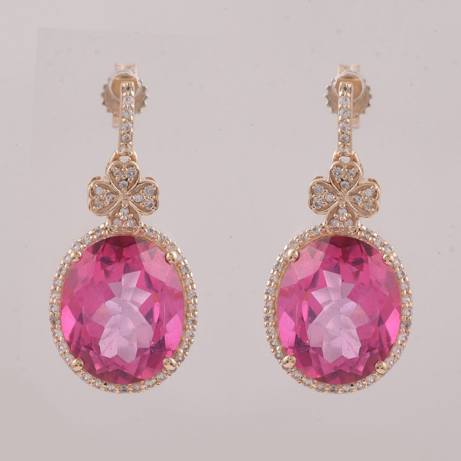 12.82 Ct Oval Pink Topaz 9K Gold Earrings