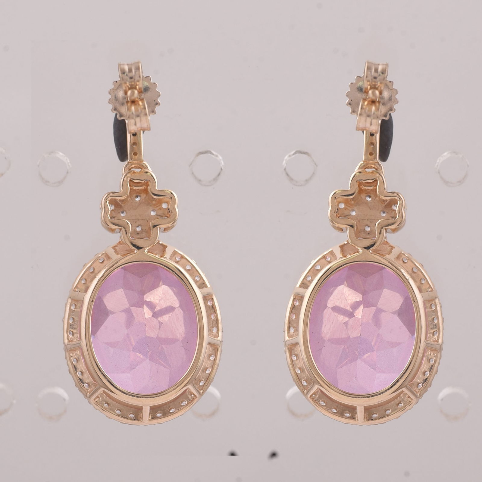 12.82 Ct Oval Pink Topaz 9K Gold Earrings - 2