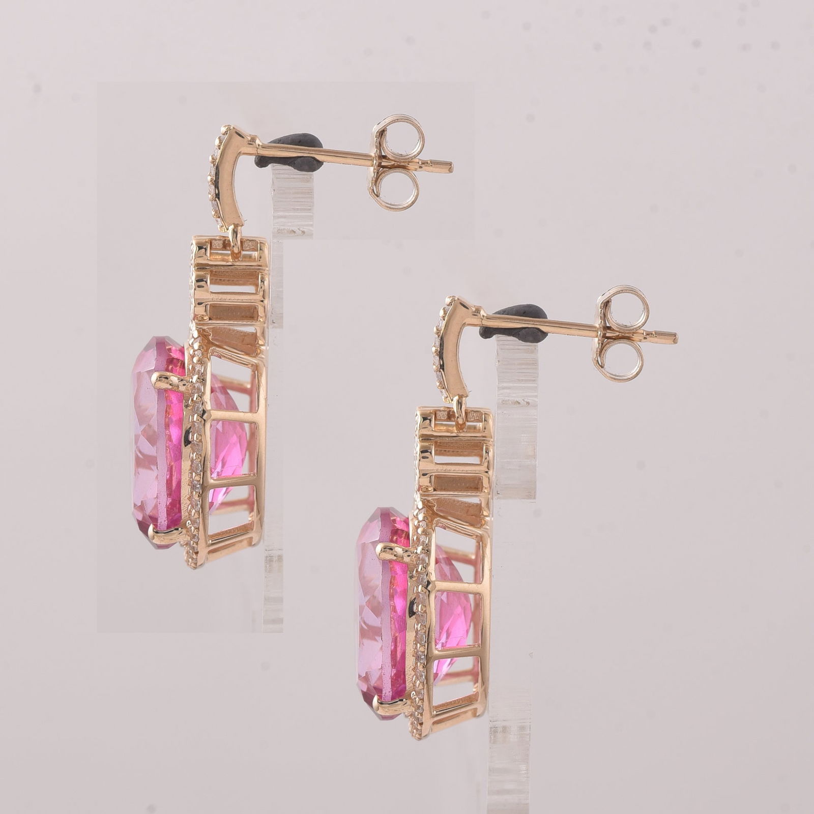 12.82 Ct Oval Pink Topaz 9K Gold Earrings - 3