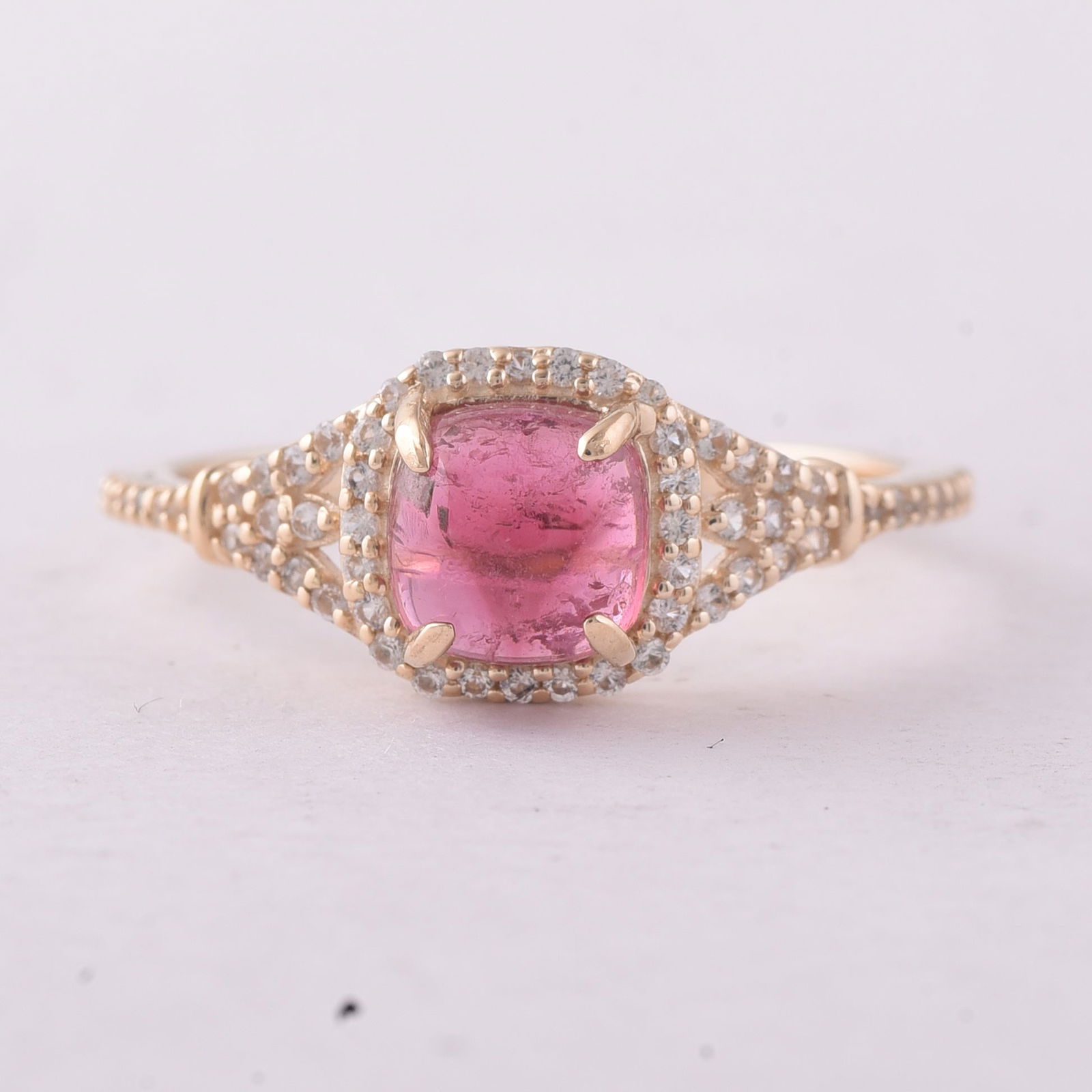 1.47 Ct Cushion Tourmaline 9K Gold Ring: 1.47 Total Carat Tourmaline 9K Gold Ring Specifications - Total Weight 1.714 g - Center Gemstone Tourmaline - Gemstone Carat Weight 1.22 Carats - Gemstone Measurements 6X6 mm - Additional Gemstones