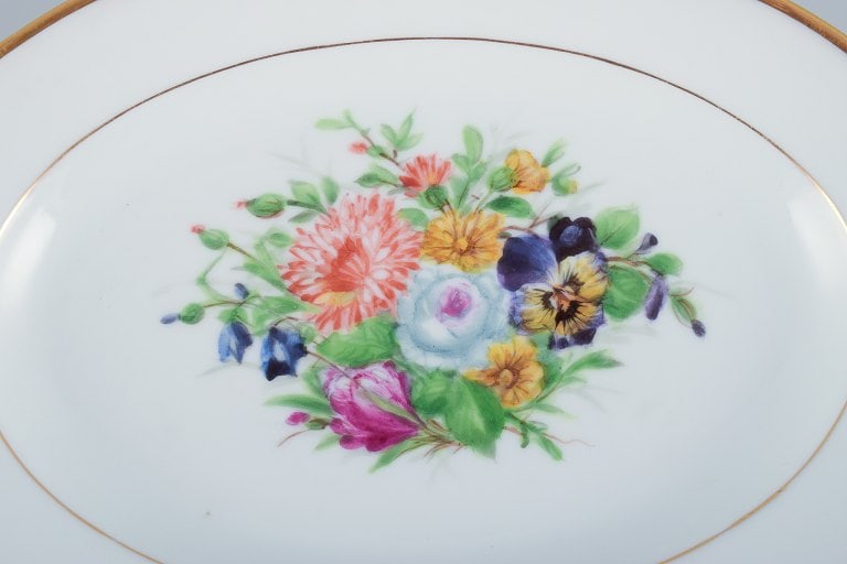 Bing & Grondahl, two oval platters hand-painted with polychrome flower motifs and gold trim. - 5