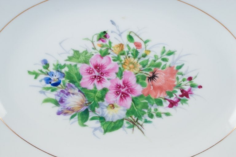Bing & Grøndahl, two oval platters hand-painted with polychrome flower motifs and gold trim. - 5