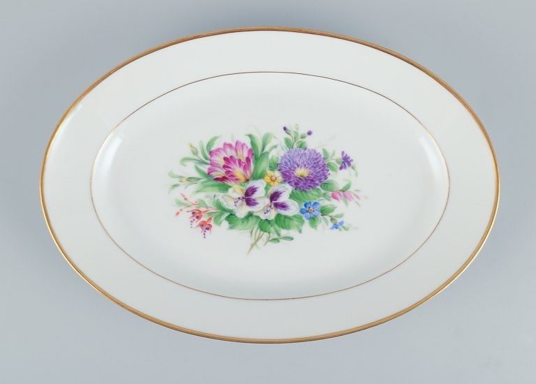 Bing & Grøndahl, two large oval platters hand-painted with polychrome flower motifs and gold - 2