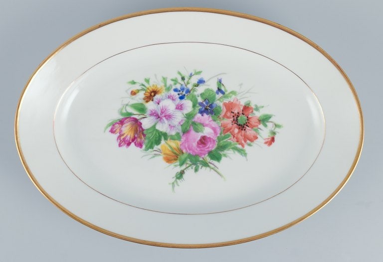 Bing & Grøndahl, two large oval platters hand-painted with polychrome flower motifs and gold - 3