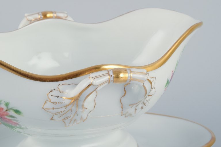Bing & Grondahl, hand-painted sauce boat with polychrome flower motifs and gold trim. - 7