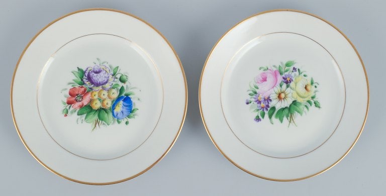Bing & Grondahl, a set of fourteen plates hand-painted with various polychrome flower motifs and - 5
