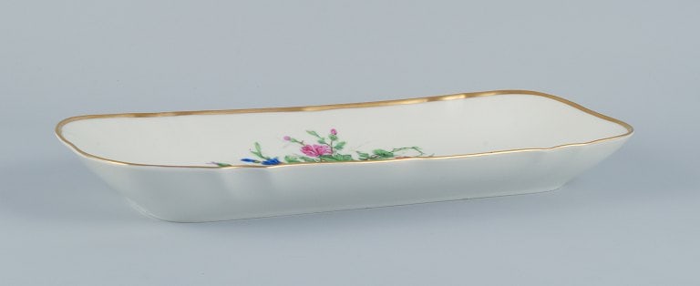Bing & Grondahl, large rectangular platter hand-painted with polychrome flower motifs and gold trim. - 2