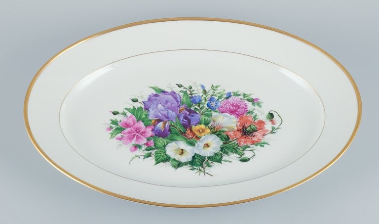 Bing & Grøndahl, large oval serving platter hand-painted with polychrome flower motifs and gold (1 of 6)