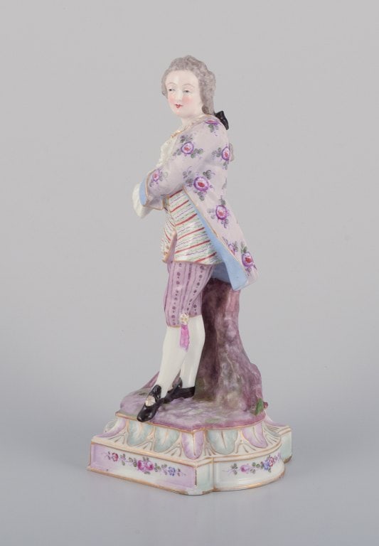 Antique German porcelain figurine. Large figurine of a young man in fine clothes. Hand-painted in - 3