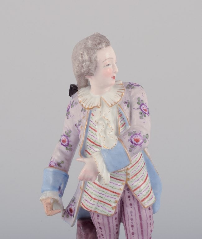 Antique German porcelain figurine. Large figurine of a young man in fine clothes. Hand-painted in - 5