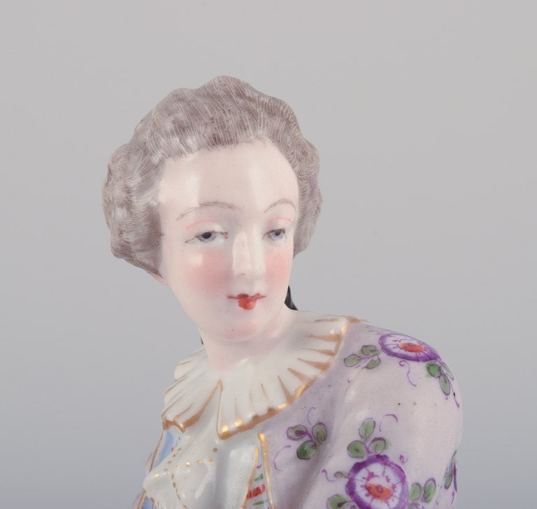 Antique German porcelain figurine. Large figurine of a young man in fine clothes. Hand-painted in - 7