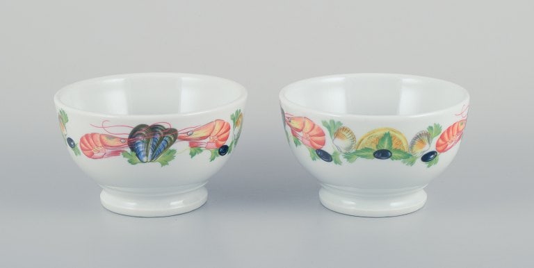Pillivuyt, France, a set of two porcelain bowls with seafood motif. (1 of 6)