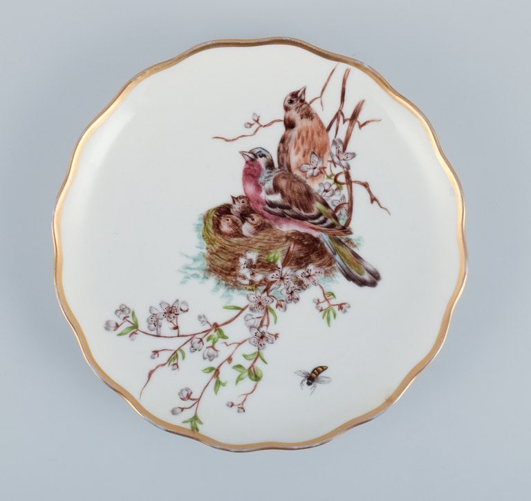 Bing & Grøndahl and others. Three hand-painted dishes depicting mushrooms, bird's nest, and - 2