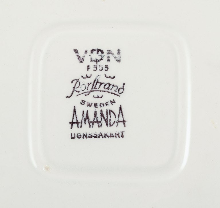 Rörstrand, Sweden, three plates and one bowl in hand-painted "Amanda" retro design. - 7