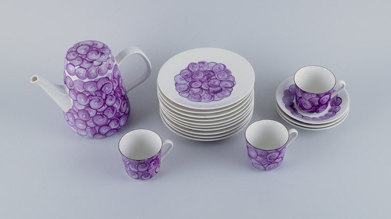 Hand-painted porcelain coffee set in a retro style with violet colors. - 2