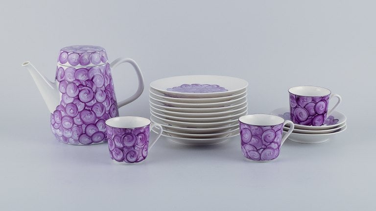 Hand-painted porcelain coffee set in a retro style with violet colors. - 3