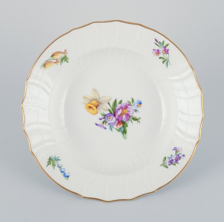 Royal Copenhagen, six Saxon Flower deep plates. Hand-painted with various polychrome flower motifs. - 3