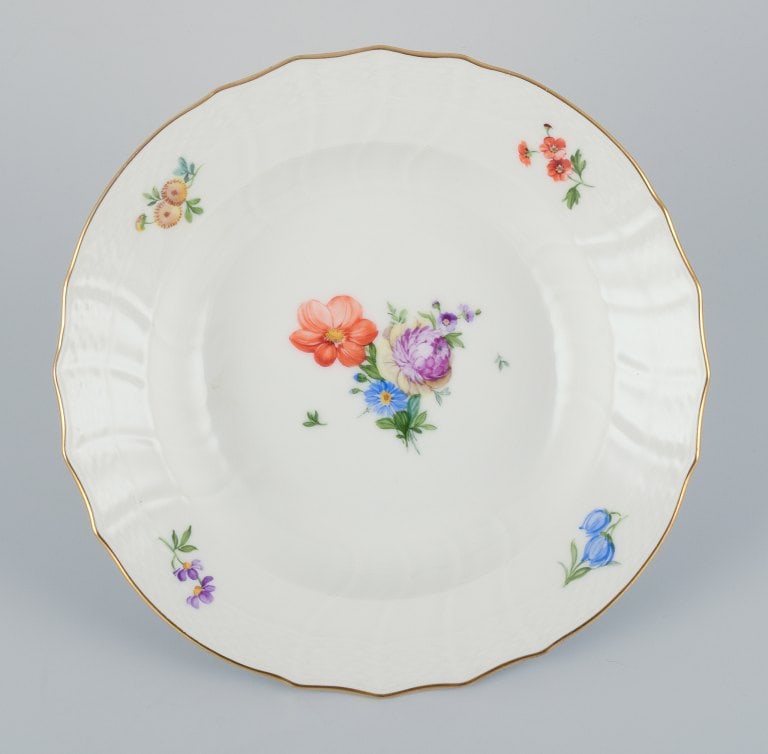 Royal Copenhagen, six Saxon Flower deep plates. Hand-painted with various polychrome flower motifs. - 4