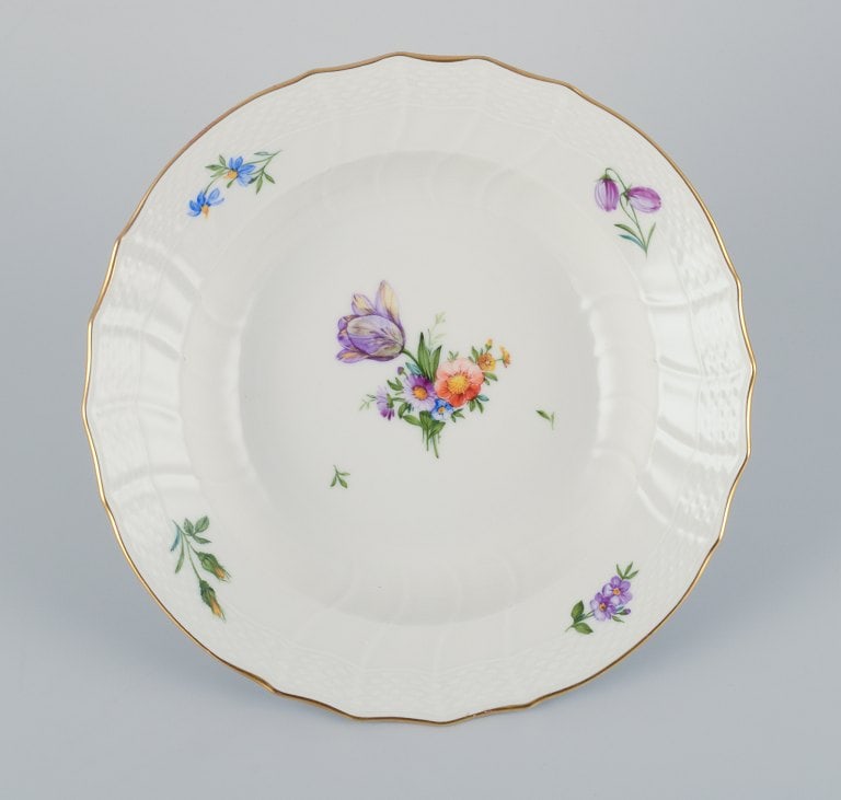 Royal Copenhagen, six Saxon Flower deep plates. Hand-painted with various polychrome flower motifs. - 5